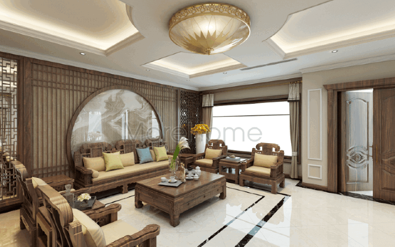 Bộ bàn ghế gỗ óc chó cao cấp cùng đường nét tuyệt đẹp tạo nên không gian đẳng cấp cho phòng khách biệt thự Riverside Nguyễn Duy Trinh Quận 2, Tp. HCM. Thiết kế phòng khách đẹp