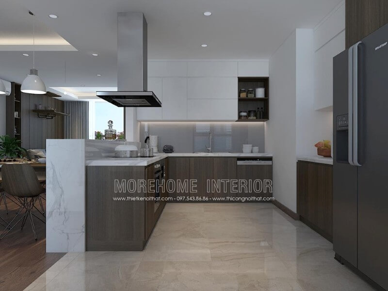 Căn bếp sử dụng đá nhân tạo làm ốp mặt bàn bếp bền đẹp và thực sự sự an toàn Đá nhân tạo