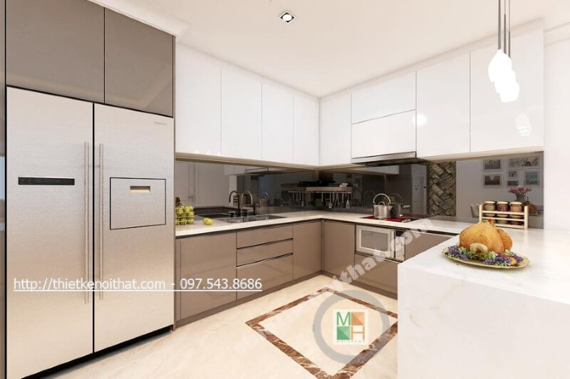 Trang trí nội thất phòng bếp sang trọng và tinh tế hơn với đá ốp bếp màu trắng Đá nhân tạo