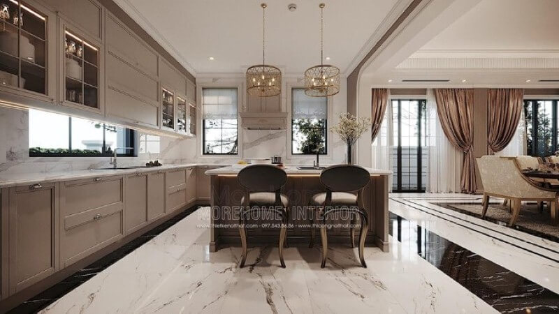 Đá ốp bếp vân mây đẹp, sang trọng cho tủ bếp biệt thự, nhà phố. Đá nhân tạo