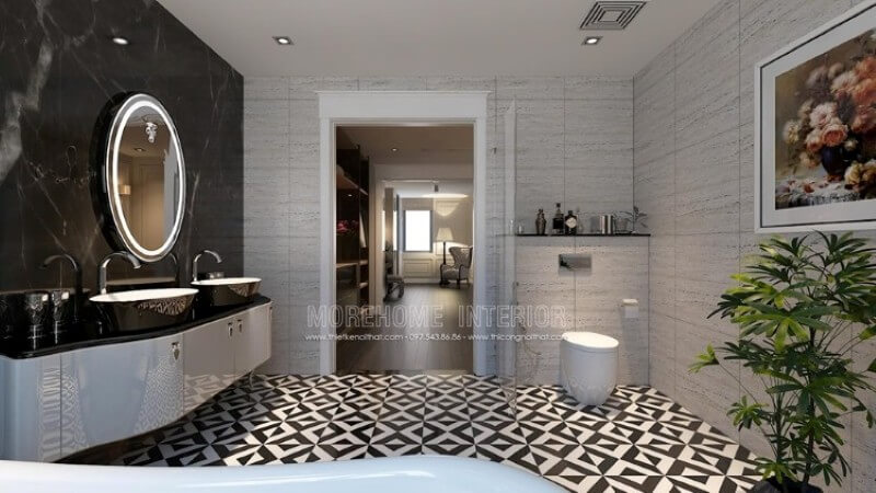 Đá ốp tường nhân tạo cao cấp màu đen cho phòng tắm đang là xu hướng ưa chuộng của nhiều khách hàng Đá nhân tạo