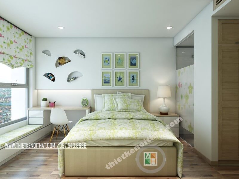 Mẫu giường ngủ gỗ đẹp phù hợp với không gian phòng ngủ cho bé diện tích vừa và nhỏ. giường ngủ gỗ cho chung cư