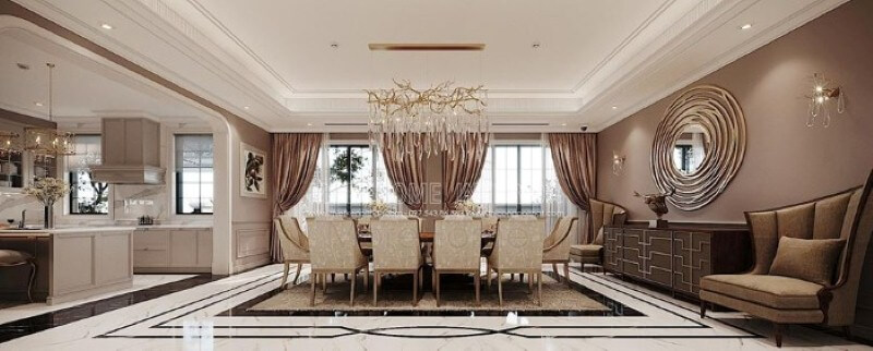 Sắp xếp nội thất phòng ăn đẹp tại biệt thự Vinhomes Imperia Hải Phòng. Thiết kế phòng ăn tại Hà Nội