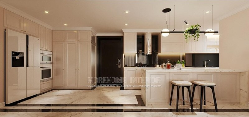 Mẫu tủ bếp chung cư đẹp và ấn tượng Tủ bếp màu trắng