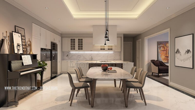 Thiết kế nội thất phòng ăn chung cư với phong cách hiện đại, ưa nhìn Thiết kế phòng ăn tại Hà Nội