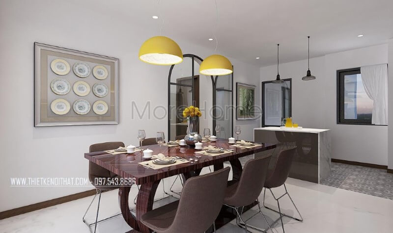 Thiết kế phòng ăn hiện đại đẹp, sang trọng tại biệt thự Xuân Phương Hà Nội. Thiết kế phòng ăn tại Hà Nội