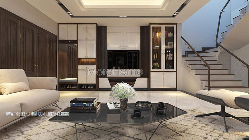 Lựa chọn đá tự nhiên lát sàn vân mây cao cấp tạo nên không gian phòng thoáng rộng và sạch sẽ. Đá lát nền