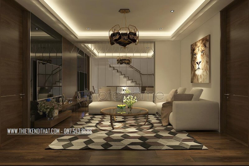 Lựa chọn gương ốp tường cho phòng khách giúp diện tích phòng trở nên rộng thoáng hơn Gương ghép ô trang trí