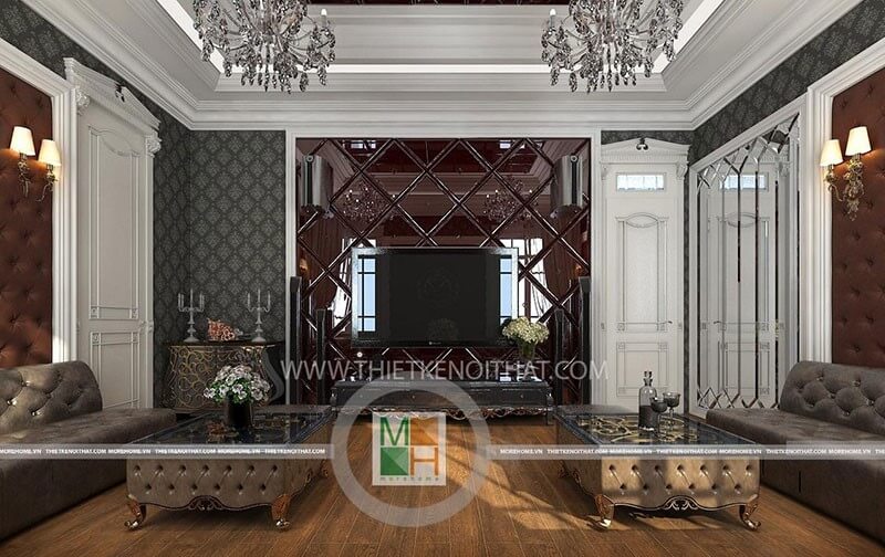Gương ghép ô trang trí tường phòng karraoke giúp không gian phòng được cơi nới và sang trọng hơn Gương ghép ô trang trí