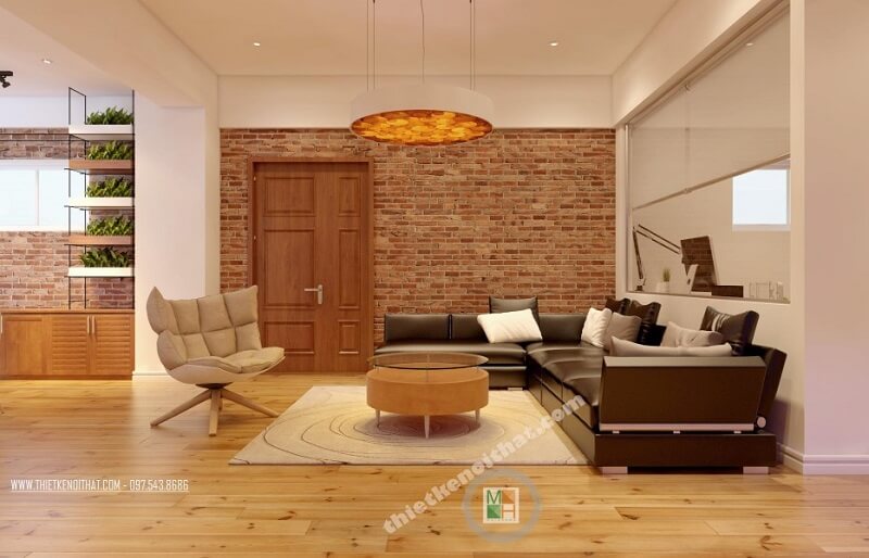 Mẫu thiết kế phòng khách đẹp cho căn hộ chung cư với bộ sofa sofa da hiện đại màu đen mang đến không gian sống lí tưởng