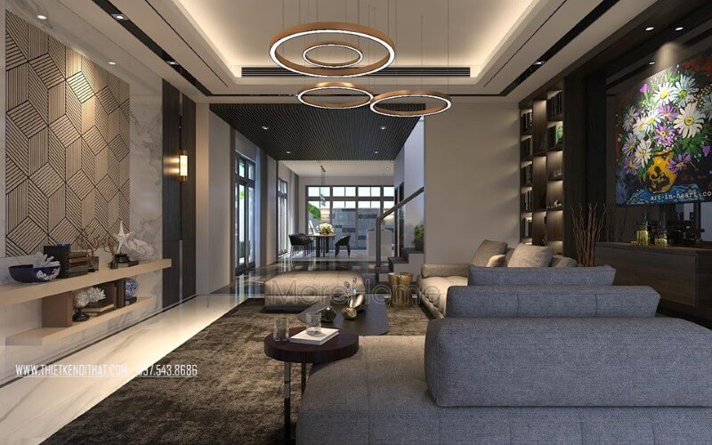 Bố trí nội thất phòng khách liền phòng ăn hiện đại, sang trọng cho nhà phố, biệt thự.
