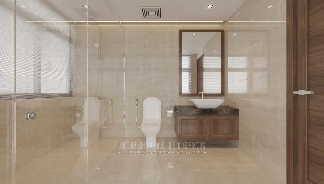 Mẫu thiết kế phòng tắm hiện đại kết hợp vách tắm kính vời kệ tủ độ nhỏ nhắn đang được ưa chuộng hiện nay Mẫu vách kính tắm cao cấp