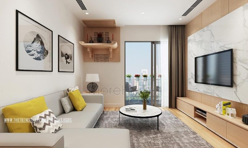 Vách ốp tường đá nhân tạo vân mây được coi là điểm nhấn ấn tượng tạo nên sự tinh tế của khu vực tiếp khách Đá ốp tường cao cấp