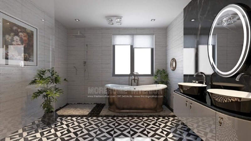 Thiết kế nội thất phòng tắm, nhà vệ sinh ấn tượng với gương trang trí đẹp kiểu dáng hình tròn lạ mắt