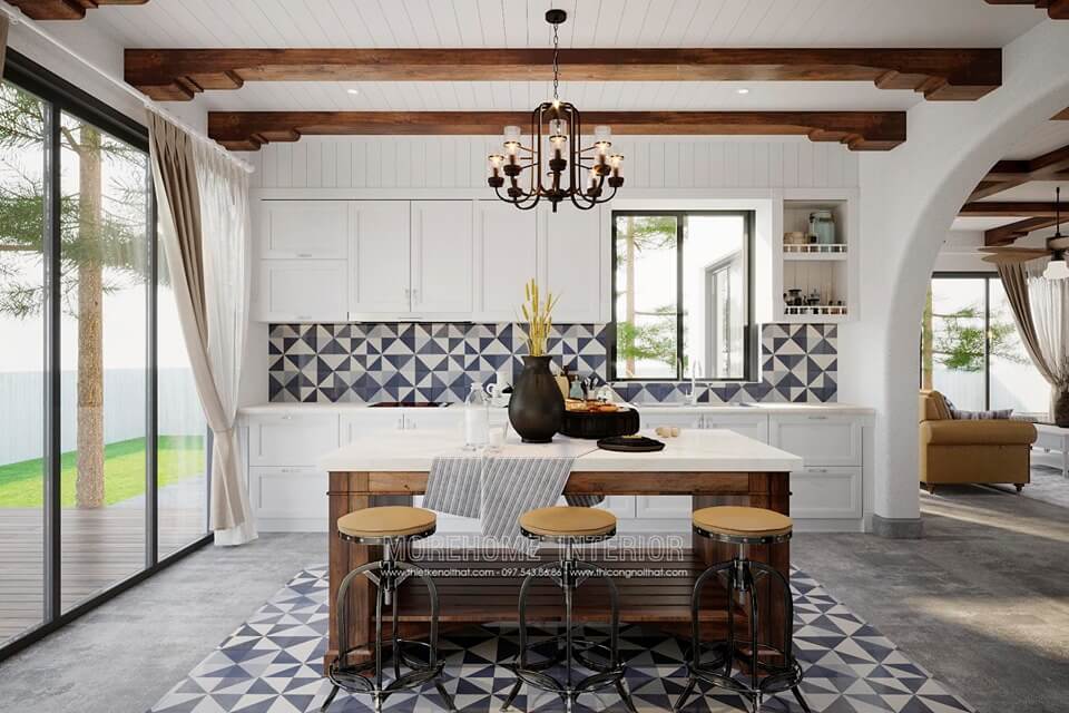 Lựa chọn mẫu đá màu trắng nhân tạo ốp bàn đảo bếp nhà biệt thự đá nhân tạo cao cấp