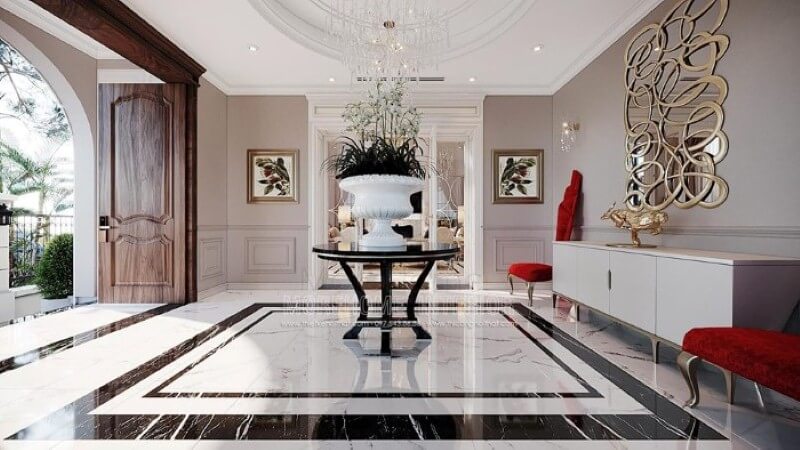 Đá lát sàn đẹp cho sảnh biệt thự, nhà phố phong cách đương đại. đá nhân tạo cao cấp