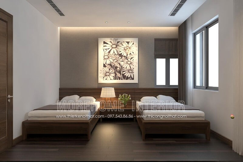 Mẫu giường ngủ gỗ công nghiệp với tone màu nâu trầm ấn tượng, phù hợp với không gian phòng ngủ của ông bà