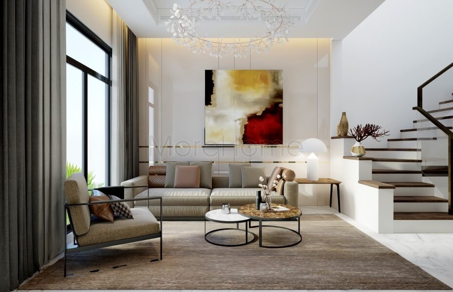 Mẫu sofa phòng khách hiện đại bọc vải cho thiết kế nội thất nhà phố Lake View Hồ Chí Minh Danh sách các mẫu thiết kế sofa phòng khách hiện đại đẹp nhất