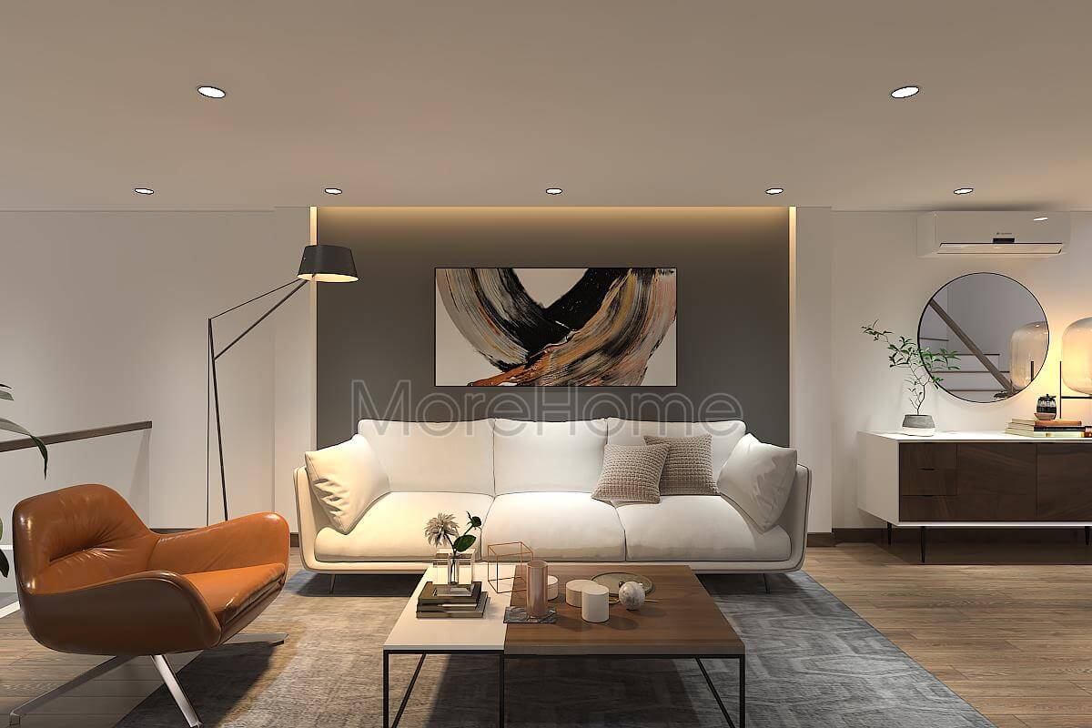 Mẫu sofa phòng khách bọc vải với tông màu trắng hiện đại, đơn giản cho thiết kế nhà phố đẹp Danh sách các mẫu thiết kế sofa phòng khách hiện đại đẹp nhất
