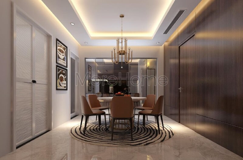 Nội thất phòng ăn chung cư hiện đại và tiện nghi với chất liệu gỗ công nghiệp Thiết kế nội thất phòng ăn nhỏ