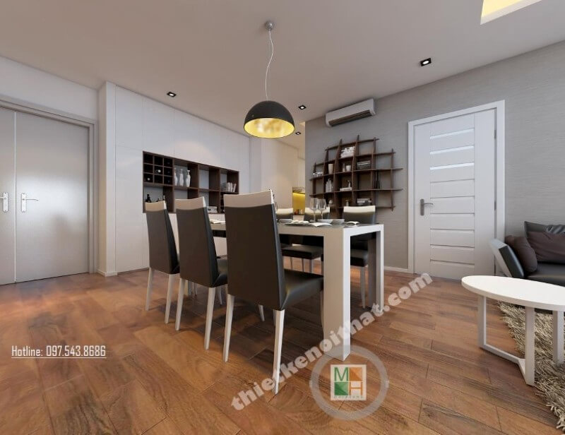 Thiết kế nội thất phòng ăn chung cư hiện đại, đơn giản nhưng không làm mất đi vẻ tinh tế và sang trọng cho không gian dùng bữa của gia chủ Thiết kế phòng ăn đẹp