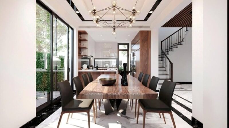 Xu hướng thiết kế nội thất phòng ăn hiện đại với gỗ nguyên tấm ấn tượng Thiết kế phòng ăn đẹp