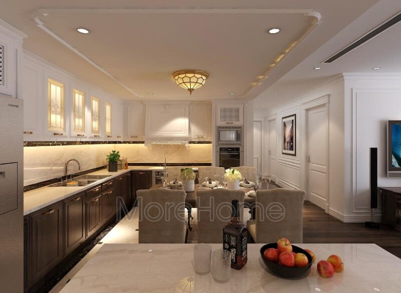 Không gian dùng bữa ấm áp và sang trọng với mẫu bàn ăn tân cổ điển. Mẫu bàn ăn đẹp ấn tượng được ưa chuộng nhất hiện nay
