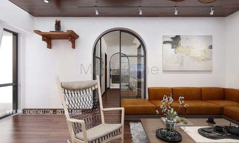 Mẫu sofa góc tối ưu diện tích được thiết kế vuông vức hiện đại cùng chất liệu da nâu cao cấp là lựa chọn hoàn hảo cho phòng khách nhà phố. Bộ sofa màu nâu sang trọng cho không gian phòng khách