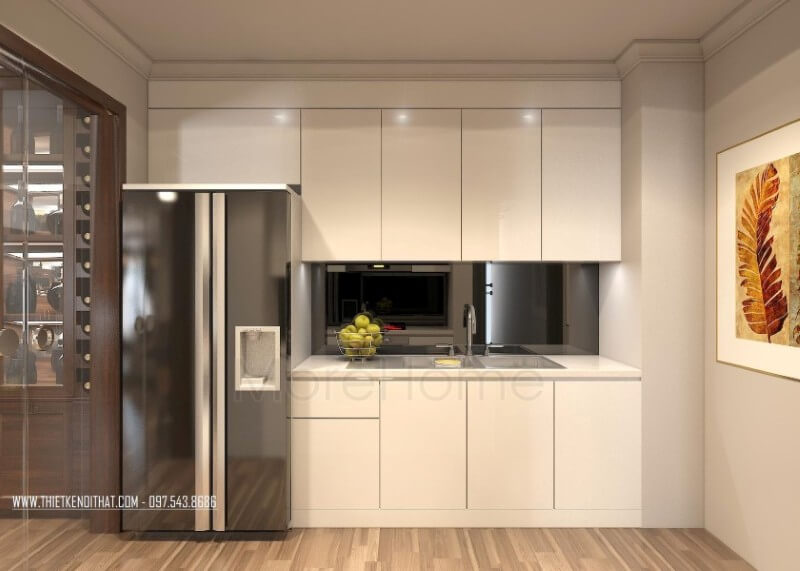 Thiết kế nội thất phòng bếp riêng biệt với không gian khác vẫn đảm bảo tính sang trọng và tiện nghi của không gian Thiết kế phòng bếp tại Hà Nội