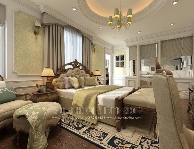 Sở hữu màu sắc sang trọng, đường vân bắt mắt cùng độ bền cao, mẫu giường ngủ tân cổ điển được làm từ chất liệu gỗ óc chó cao cấp này sẽ là sự lựa chọn không tồi cho căn biệt thự của bạn đâu nhé