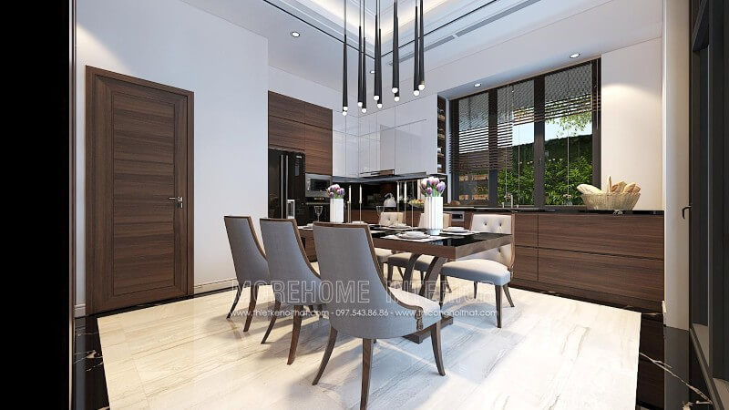 Sử dụng gam màu nâu trầm đóng vai trò chủ đạo, tủ bếp gỗ Veneer được coi là điểm nhấn sang trọng cho cả không gian Mẫu tủ bếp màu nâu trẻ trung, ấm cúng cho căn bếp nhà bạn
