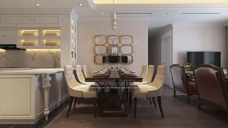Bàn ăn tân cổ điển thiết kế cầu kì ấn tượng, làm không gian ăn uống thêm lung linh Mẫu bàn ăn đẹp, ấn tượng cho không gian bếp ăn gia đình