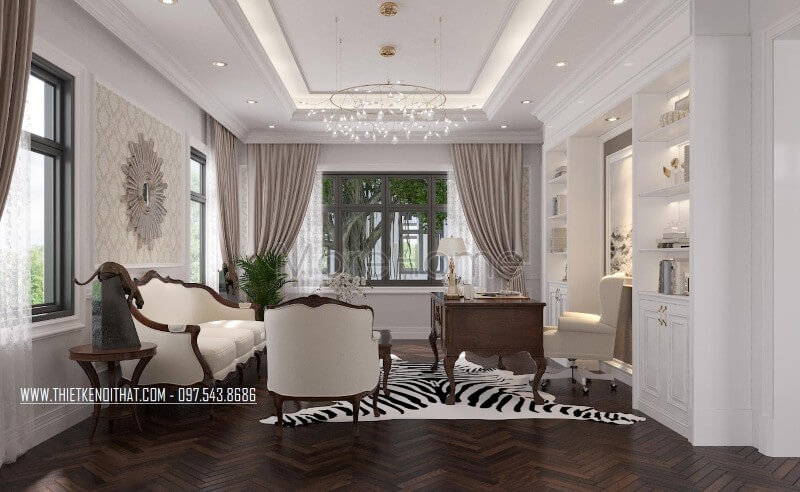 Trang trí nội thất biệt thự với bộ sofa gỗ óc chó bọc vải màu trắng sữa cao cấp tân cổ điển Mẫu sofa văng ba đẹp và cuốn hút