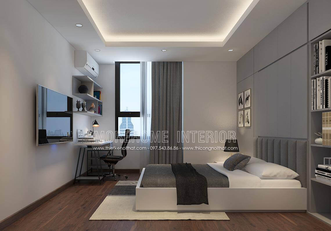 Trang trí nội thất phòng ngủ đơn giản, tone màu trắng trang nhã dễ chịu Thiết kế phòng ngủ tại Hà Nội