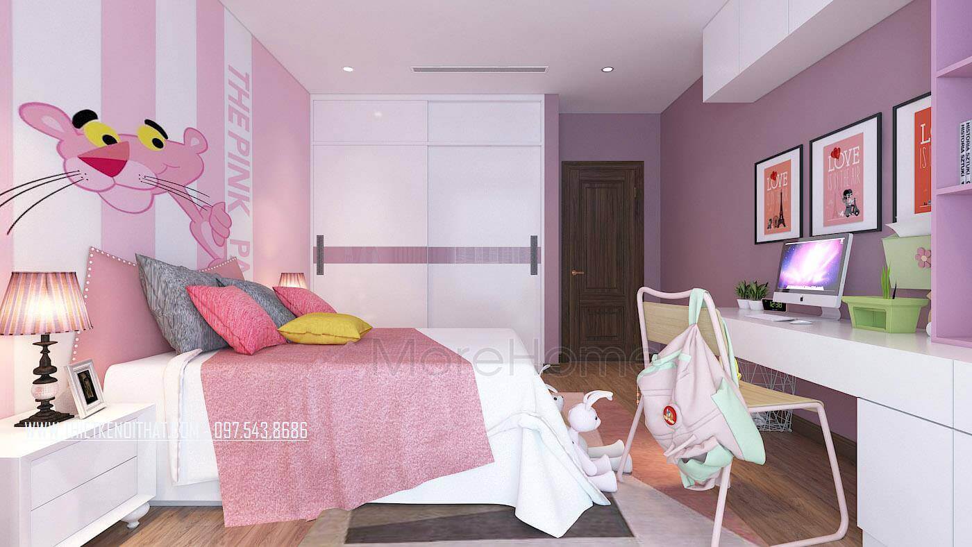 Thiết kế nội thất phòng ngủ bé gái với tông màu hồng nhẹ nhàng, nữ tính Thiết kế phòng ngủ tại Hà Nội