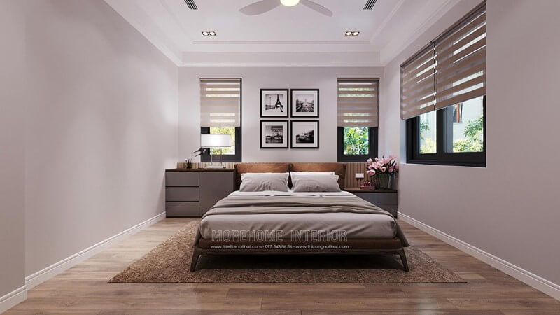 Mẫu giường ngủ gỗ tự nhiên cao cấp với thiết kế chân có tap đầu giường chắc chắn tạo cảm giác an toàn, thư giãn cho giấc ngủ