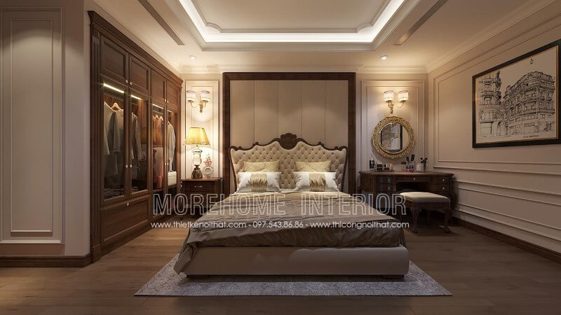 Giường ngủ gỗ óc chó tân cổ điển Giường ngủ gỗ óc chó tân cổ điển