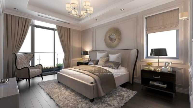 Thiết kế nội thất giường ngủ biệt thự phong cách tân cổ điển