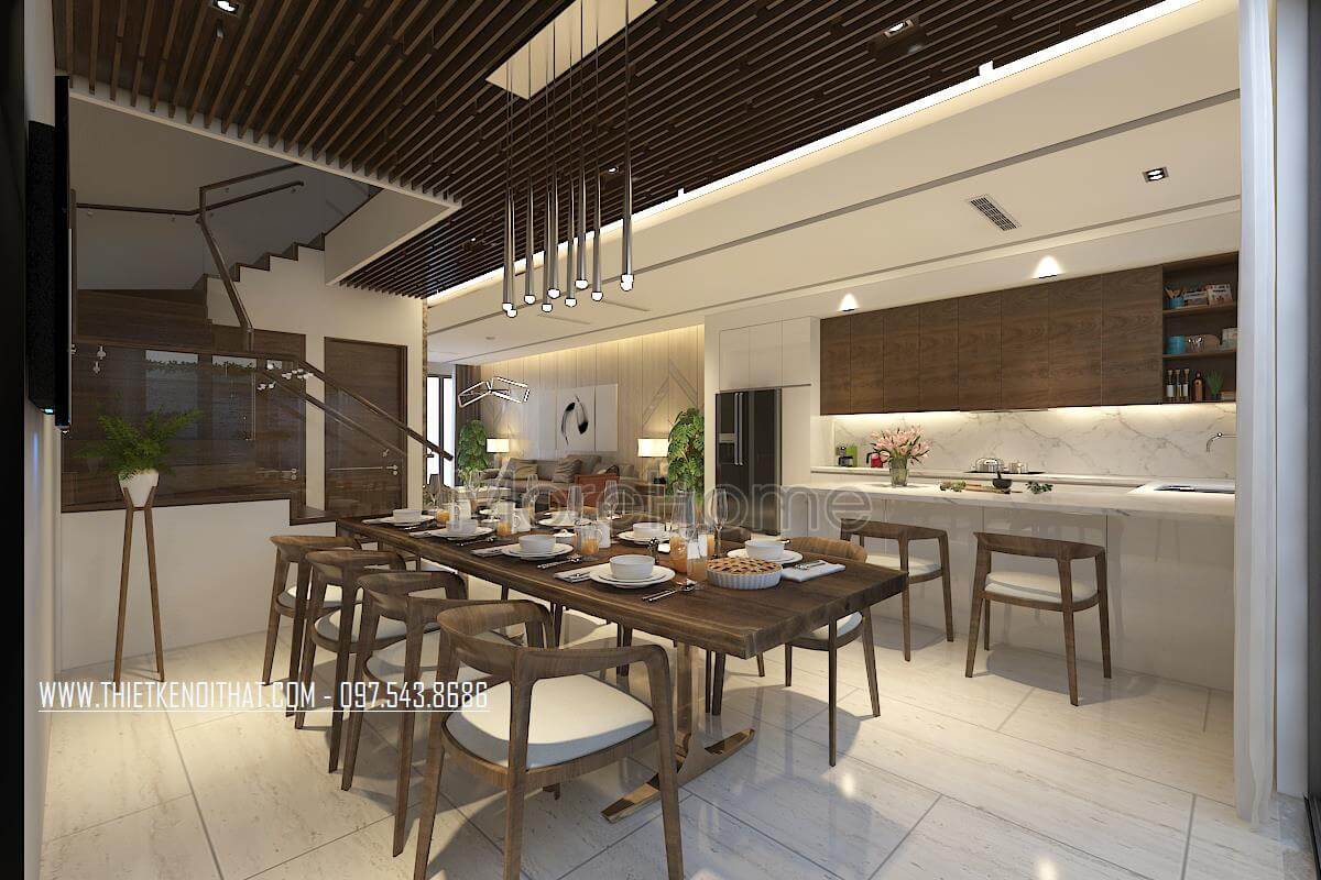 Mẫu bàn ghế ăn gỗ tự nhiên cao cấp với thiết kế kéo dài hình chữ nhật sang trọng cho nhà phốchung cư Bàn ăn gỗ đẹp hiện đại