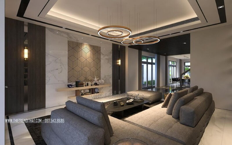 Kệ trang trí tường đẹp, sang trọng cho phòng khách biệt thự, nhà phố. Thiết kế phòng khách