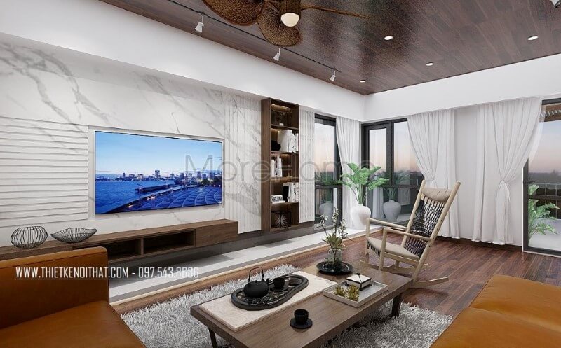 Đá ốp tường vân mây điểm nhấn ấn tượng cho phòng khách hiện đại, sang trọng. thiết kế nội thất phòng khách