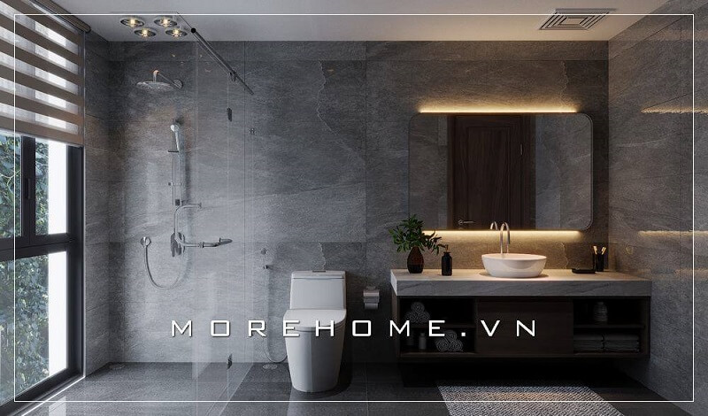 Sử dụng đá ốp phòng tắm cao cấp tông màu xám lạnh mang đến một không gian phòng tắm tiệt vời. đá ốp phòng tắm
