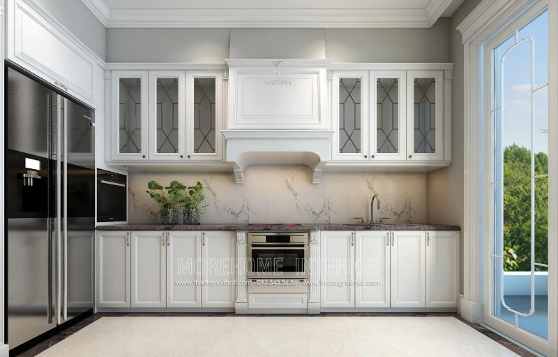 Mẫu tủ bếp gỗ tự nhiên cao cấp được Morehome hoàn thiện. Hãy nhanh tay liên hệ 097.543.8686 để báo giá và đặt sản xuất tủ bếp theo yêu cầu của mình nhe Báo giá tủ bếp đẹp hà nội