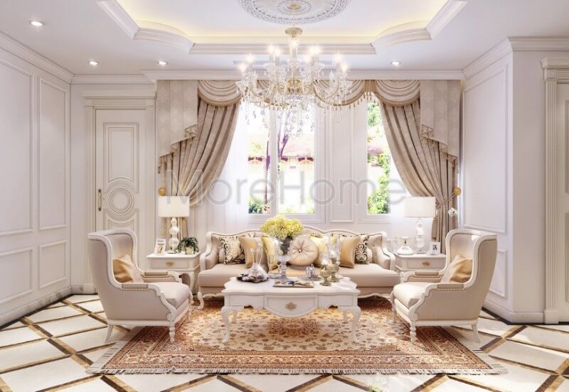 Sofa gỗ tần bì nhập khẩu phun sơn trắng cao cấp tạo nên sự sang trọng cũng như ấn tượng khó có thể rời mắt Mẫu sofa màu trắng đẹp, tinh tế