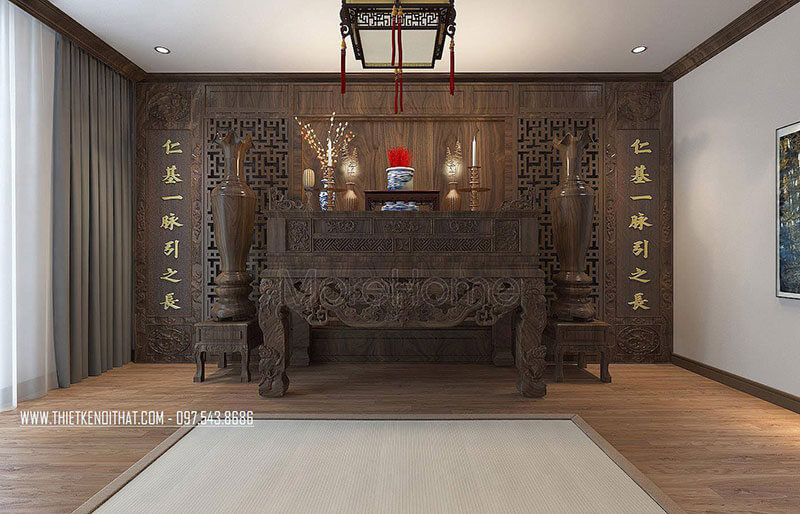 Thiết kế phòng thờ gỗ óc chó