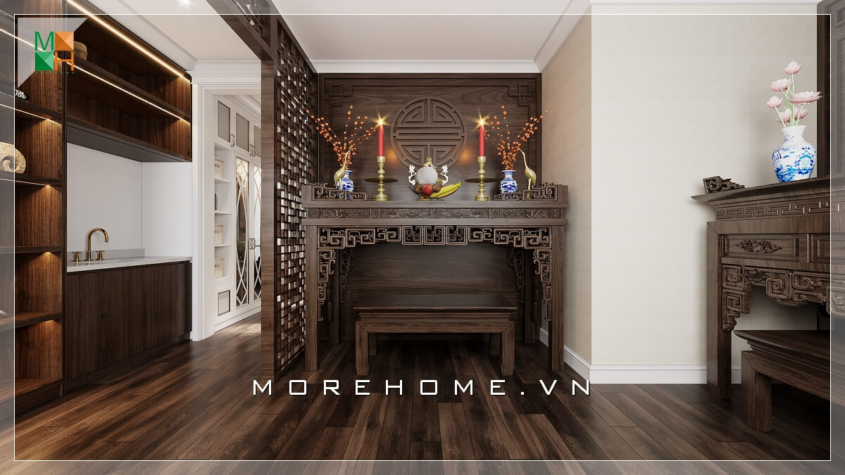 Thiết kế phòng thờ gỗ óc chó