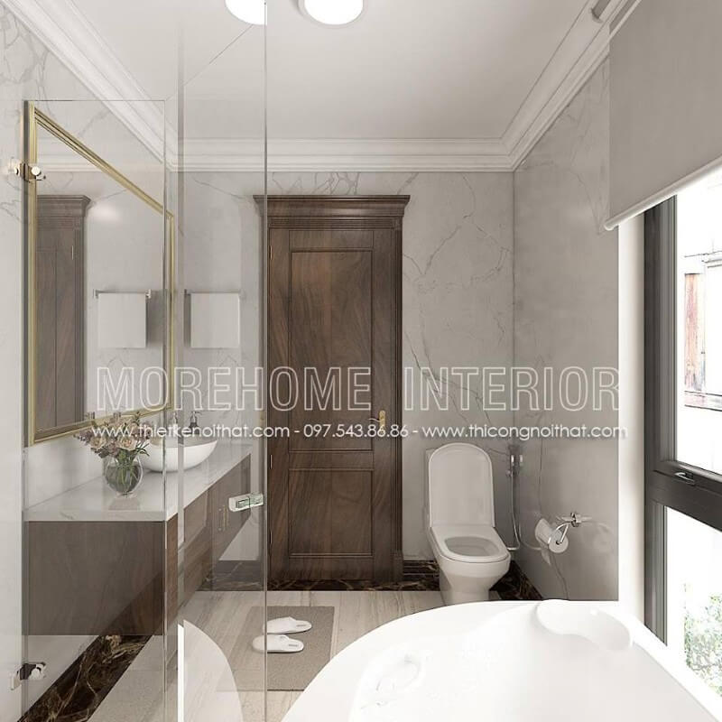 Sử dụng kính cường lực và phụ kiện phòng tắm kính mang lại cho phòng tắm biệt thự luôn khô thoáng, sạch sẽ thiết kế phòng tắm kính đẹp