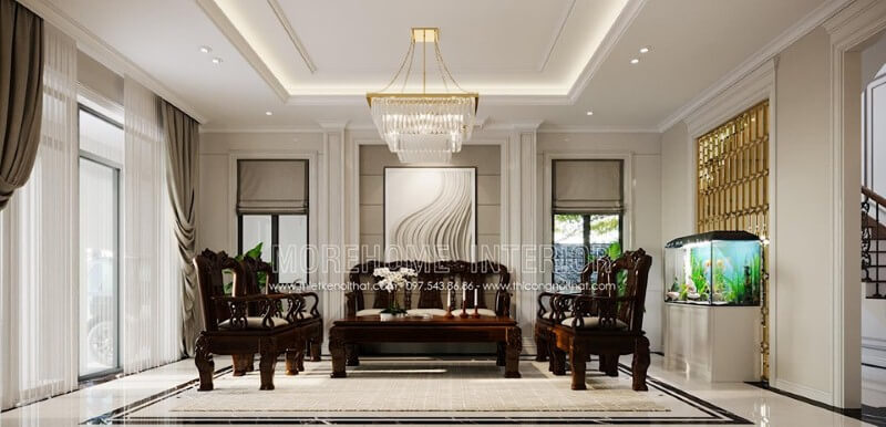 Bộ bàn ghế gỗ tự nhiên đẹp sang trọng cho phòng khách biệt thự, nhà phố cao cấp. Trang trí phòng khách