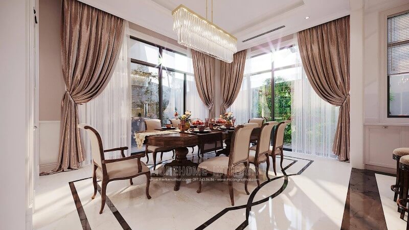 Trang trí bàn ăn tân cổ điển đẹp phong cách châu âu Thiết kế phòng ăn tại Hà Nội