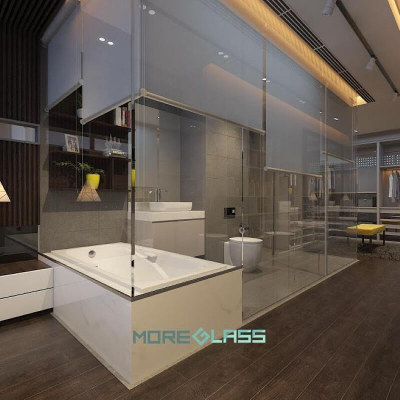 Thiết kế phòng tắm biệt thự cao cấp với kính cường lực an toàn mang phòng cách hiện đại